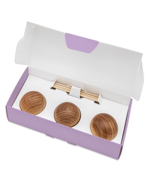 Difusor pasivo - Bolas aromáticas para introducir en el frasco de aceite esencial. Set 3 bolas de madera.