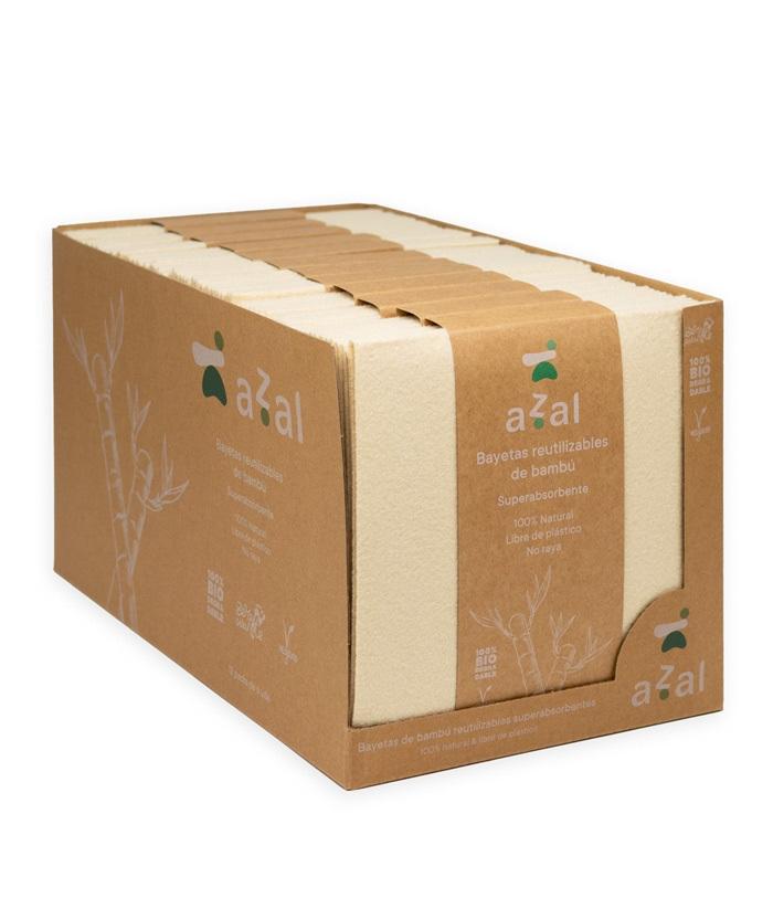 Expositor 12 sets de 6 Bayetas de bambú. 35x35. 120 gsm