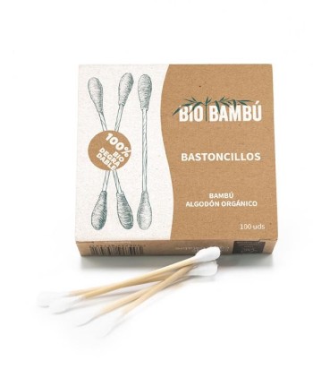 Bastoncillos de bambú y algodón ecológico. 100 uds.
