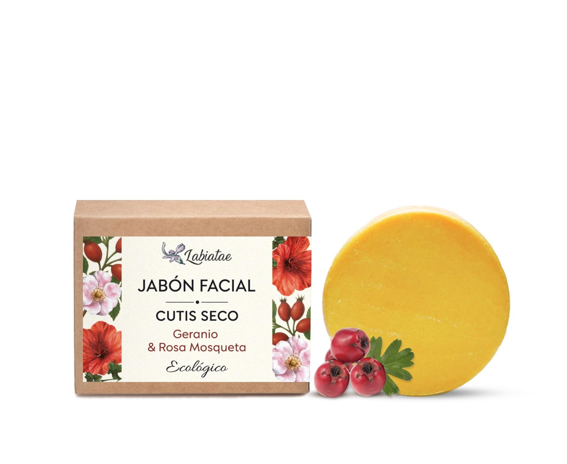 Jabón facial piel Seca-Delicada. Rosa Mosqueta y Geranio.