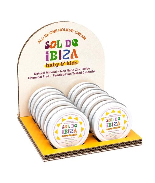 Expositor Sol de Ibiza LATITA Baby&Kids SPF30. 30 gr 8 latitas VERTICAL-OVALADO